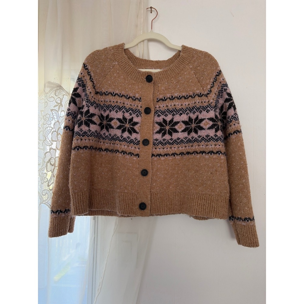 Old Navy Cardigan Sweater Womens XL Brown Pink Excellent Fair Isle 477619-02